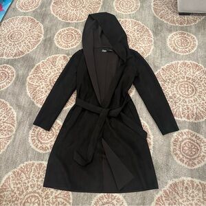 Zara faux suede belted hooded cardigan jacket size small